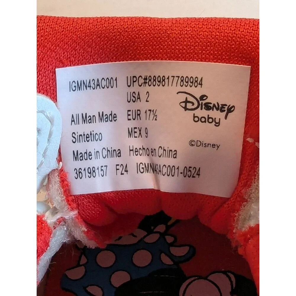 Minnie Mouse Disney Shoes Size 2 Toddler Canvas White And Red Bow Sparkles